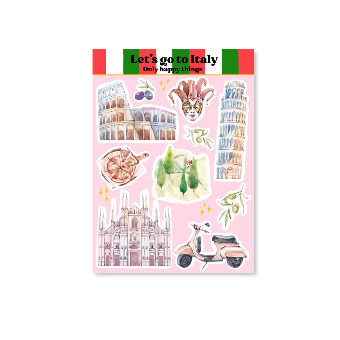 Stickersheet Laten we naar Italië gaan A6 | Stickervel Only Happy Things