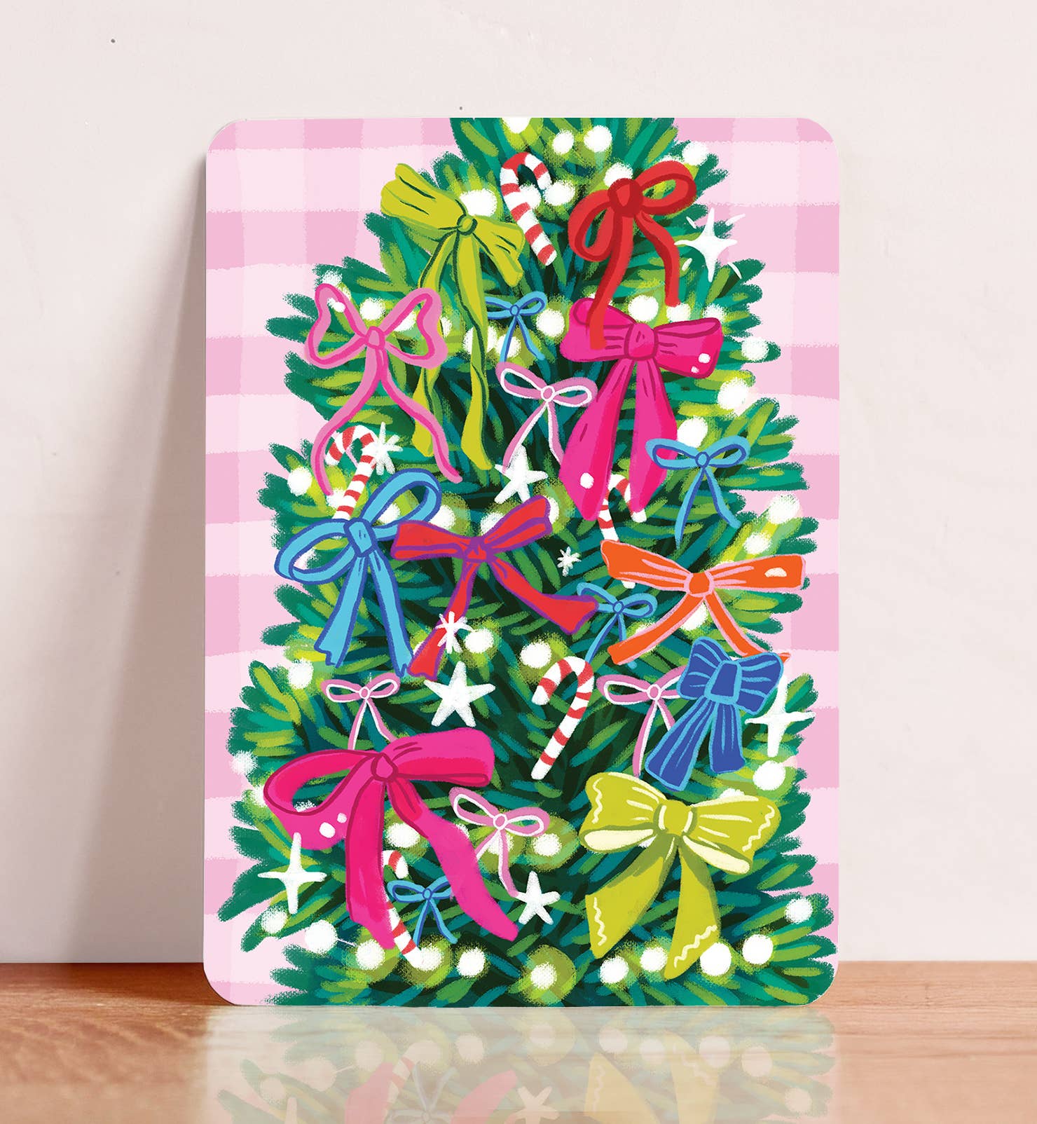 Kaart Kerstkaart kerstboom kleurrijke strikken | Kaart Aniet Illustration