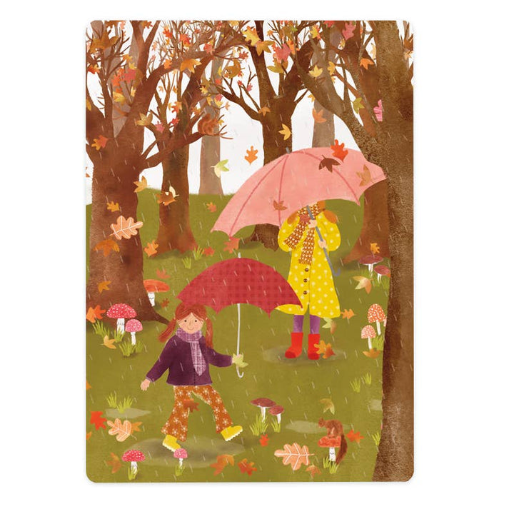 Kaart herfst meisjes met paraplu in 't bos | Kaart The Lemonbird