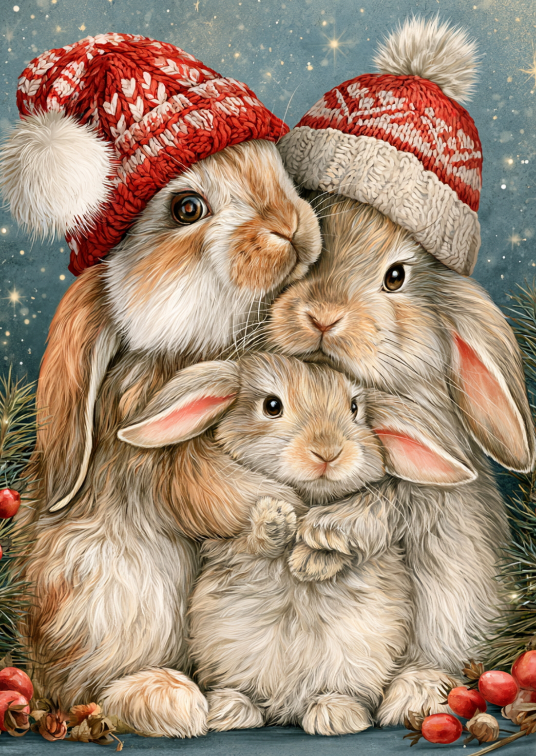 Christmas Cuddles: Konijnen | Kaart Fripperies