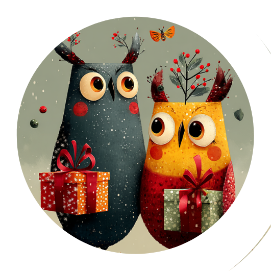 Celebrating Togetherness: Owls with presents | Sluitstickers 10st.