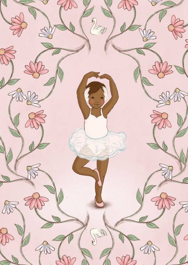 Ansichtkaart Ballerina Bloemmotief | Kaart Belle & Boo
