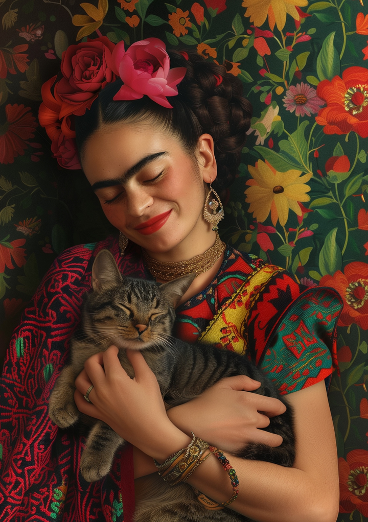 Frida Kahlo met kat |  Cadeaukaart Fripperies
