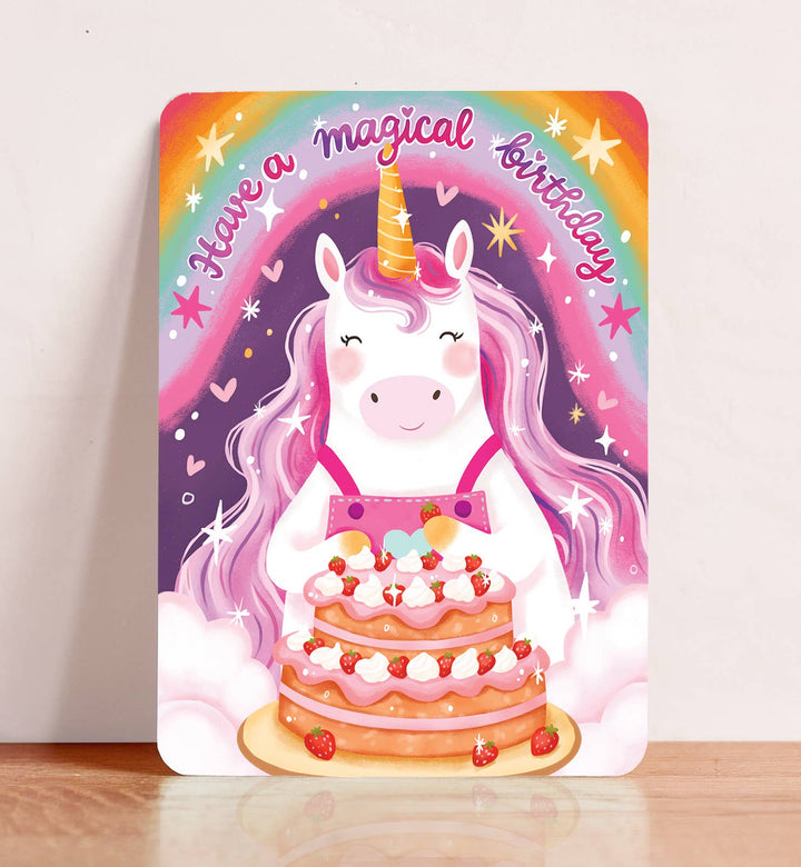 Kaart felicitatie meisje eenhoorn verjaardag ansichtkaart