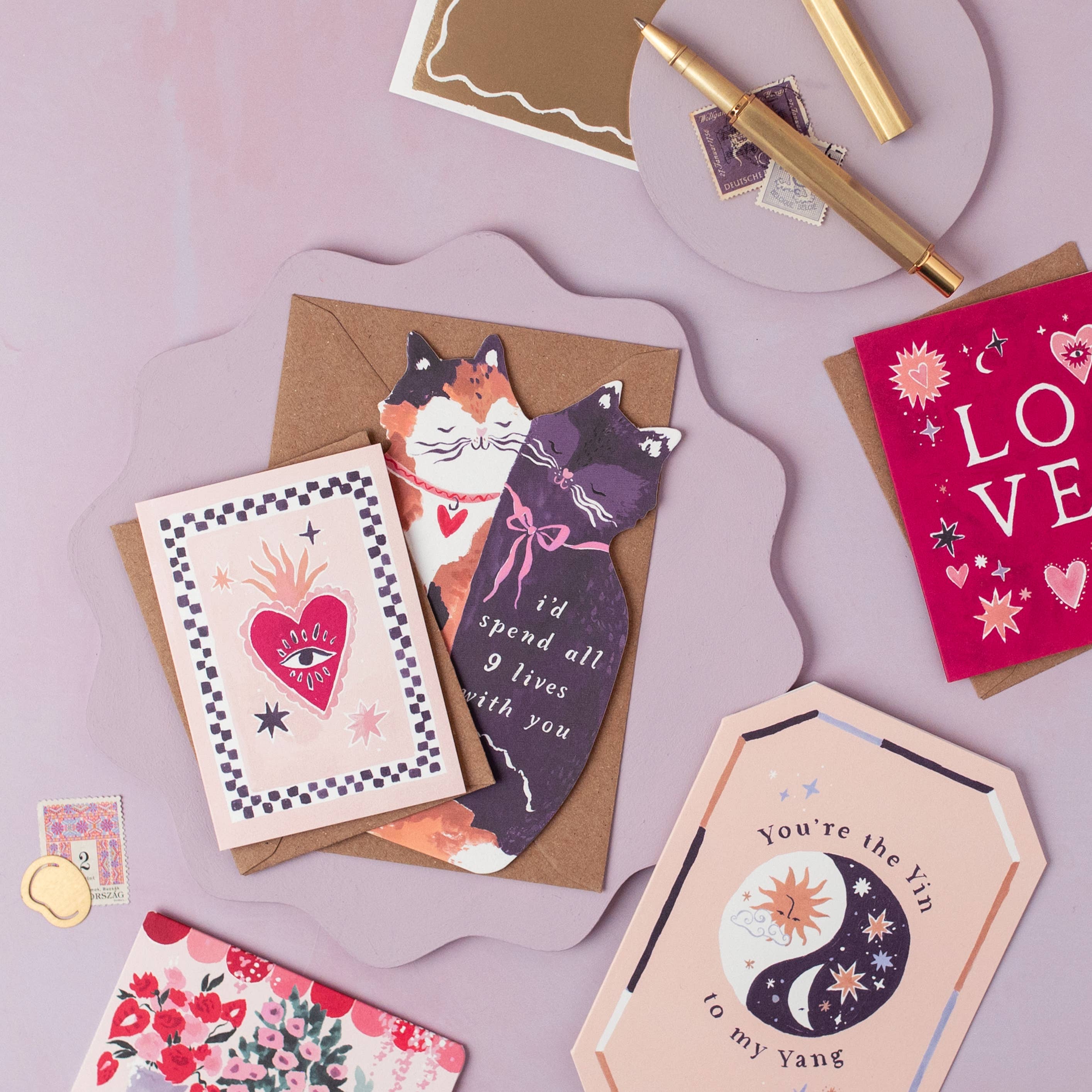 Kaarten met negen levens katten | Liefdeskaarten | Katten jubileumkaarten