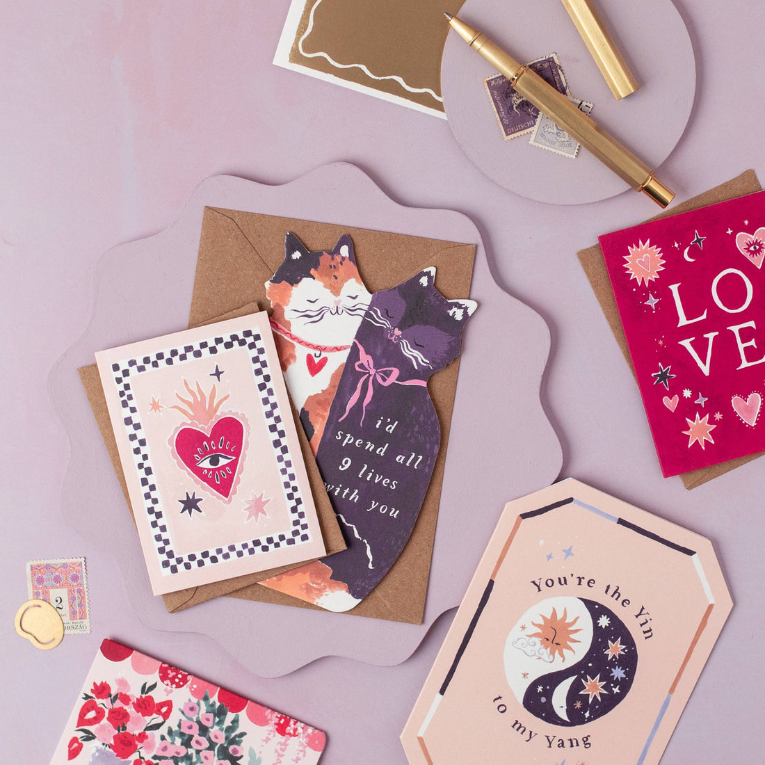Kaarten met negen levens katten | Liefdeskaarten | Katten jubileumkaarten