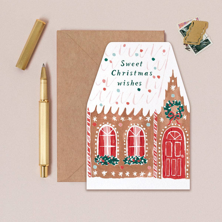 Kerstkaart in de vorm van een peperkoekhuisje | feestdagenkaart | Kerst