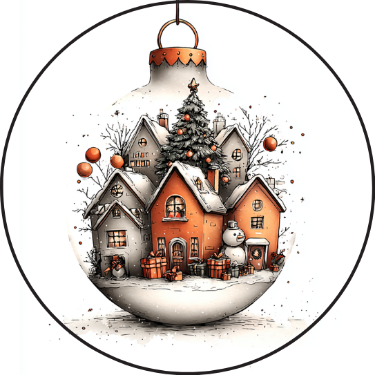 Christmas village in a Bauble | Sluitstickers 10st.
