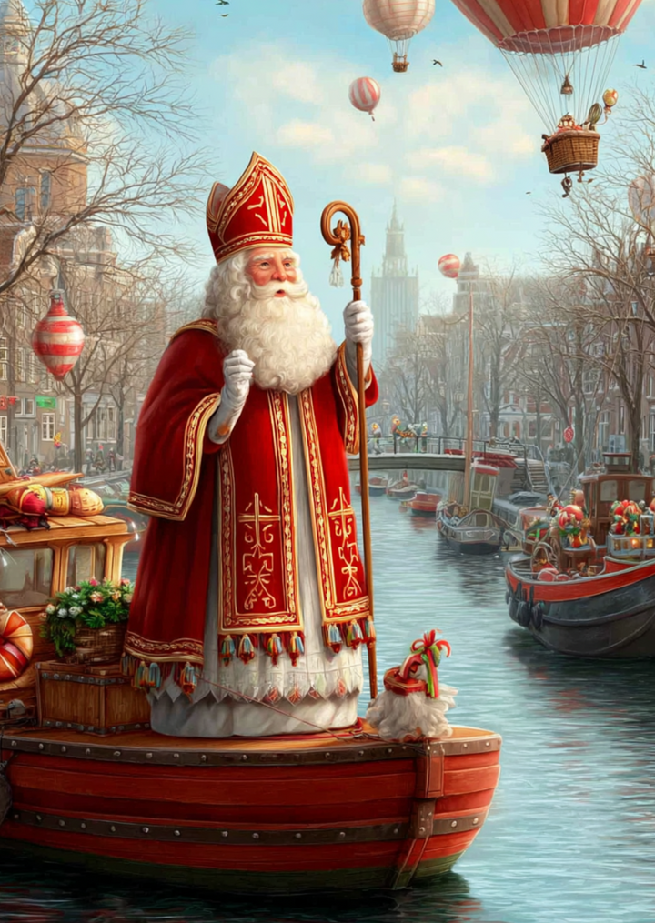 Sinterklaas op boot (1) | Kaart Fripperies