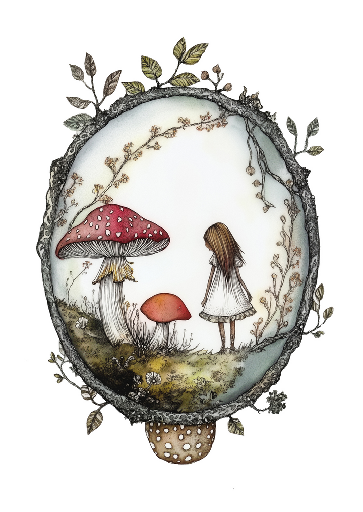 Enchanted Mushrooms: The curious girl | Kaart Fripperies