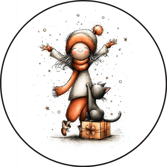 Winter joy with cat | Sluitstickers 10st.