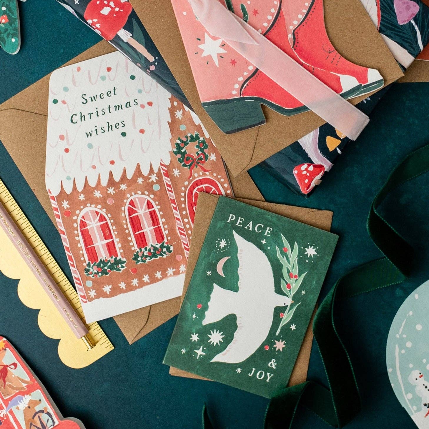 Kerstkaart in de vorm van een peperkoekhuisje | feestdagenkaart | Kerst