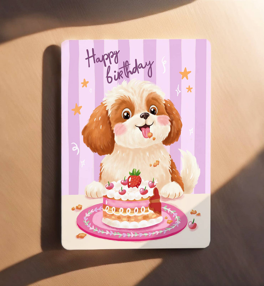 Kaart felicitatie verjaardag hond taart vrouw ansichtkaart