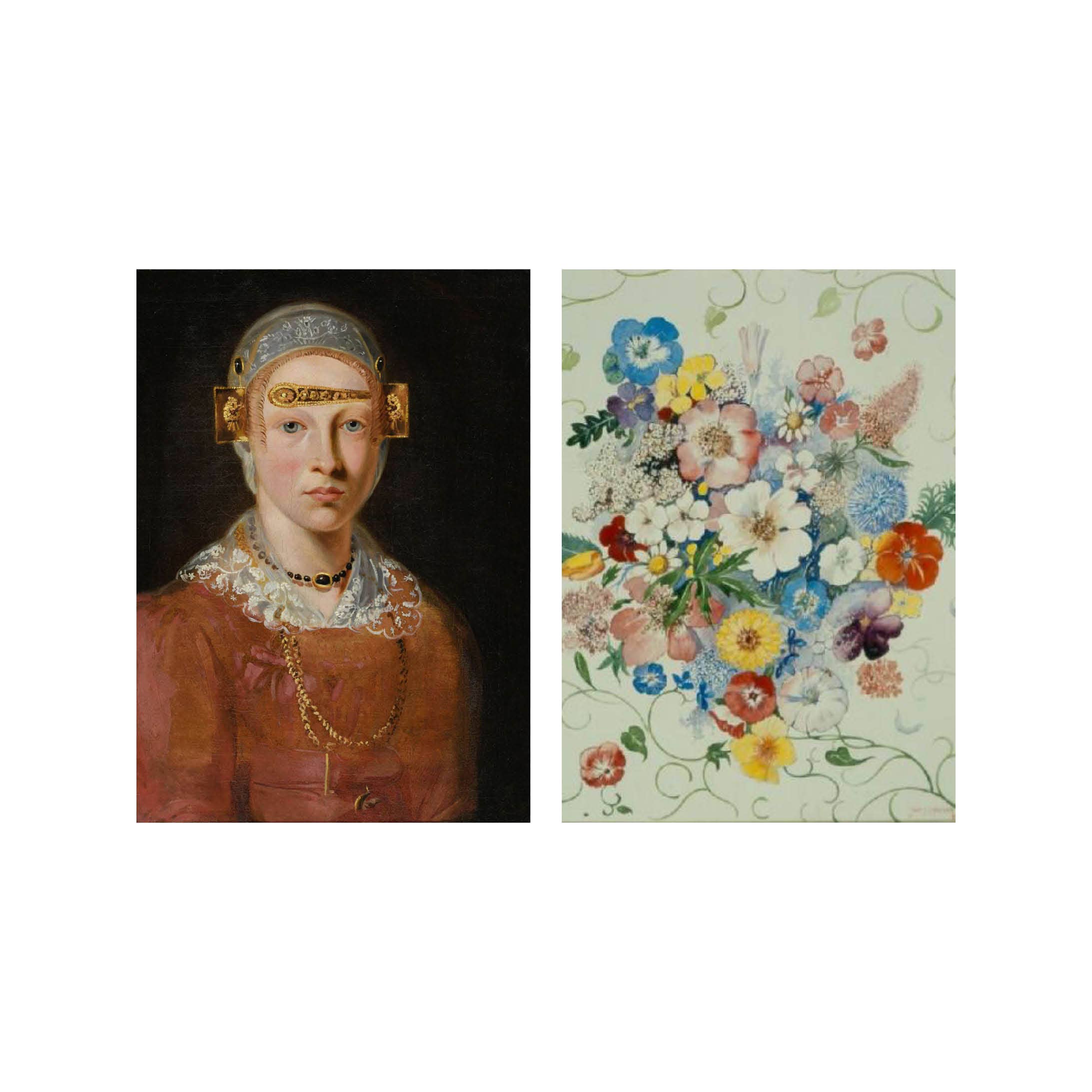 Postcard collage Zaans Museum  - gekleurd bloemenhoofd