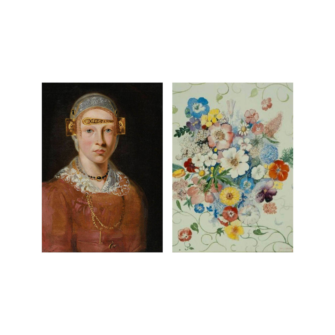 Postcard collage Zaans Museum  - gekleurd bloemenhoofd
