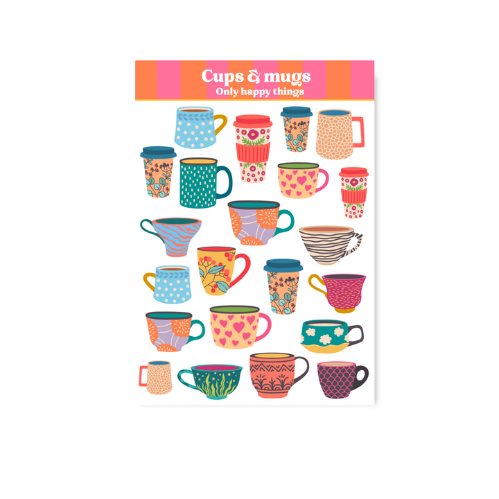 Stickervel Bekers & mokken A6 | Stickervel Only Happy Things