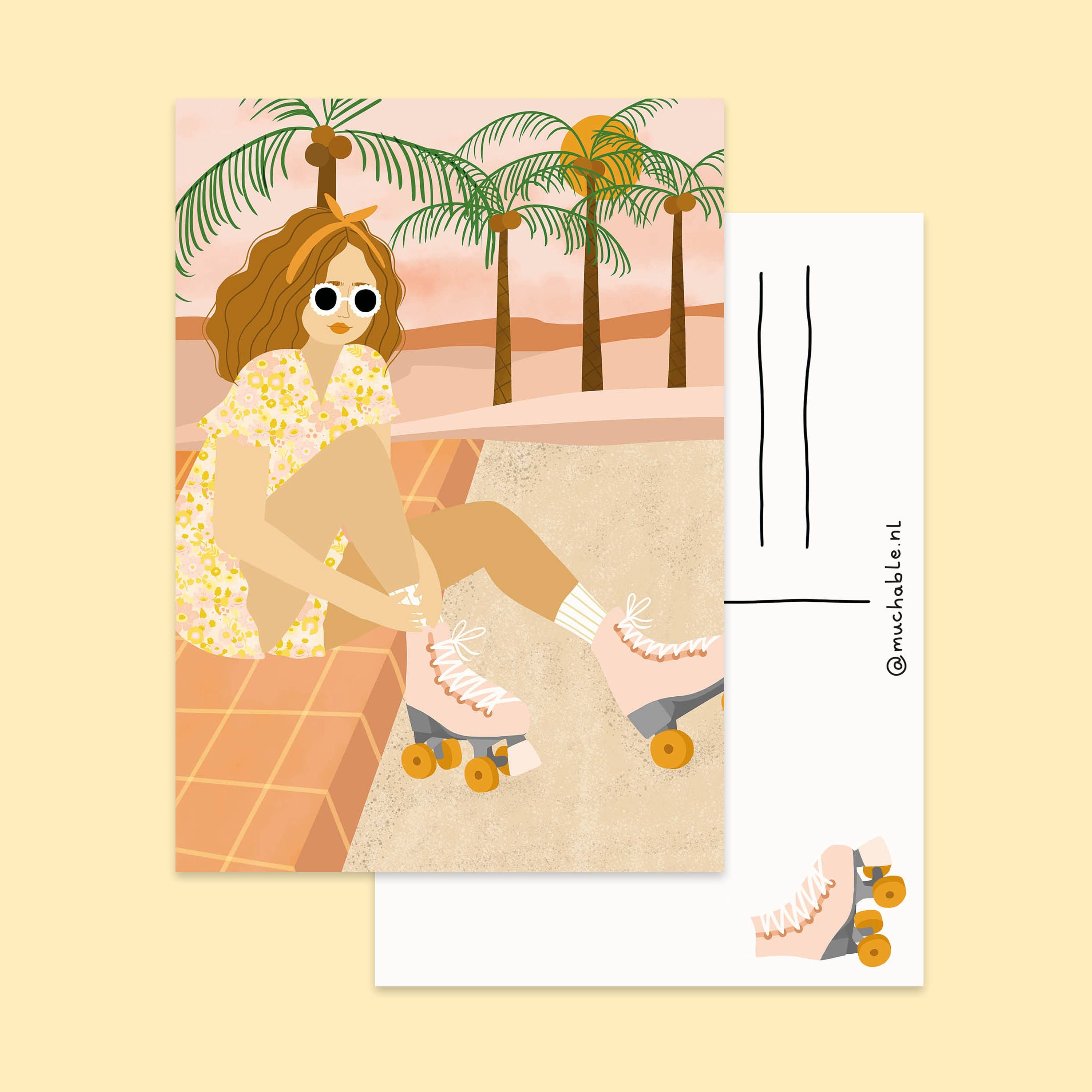 Ansichtkaart vrouw met rolschaatsen muchable
