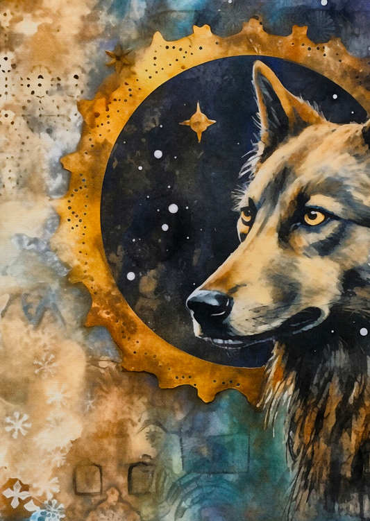 Vintage Animals: Wolf in maanlicht | Kaart Fripperies