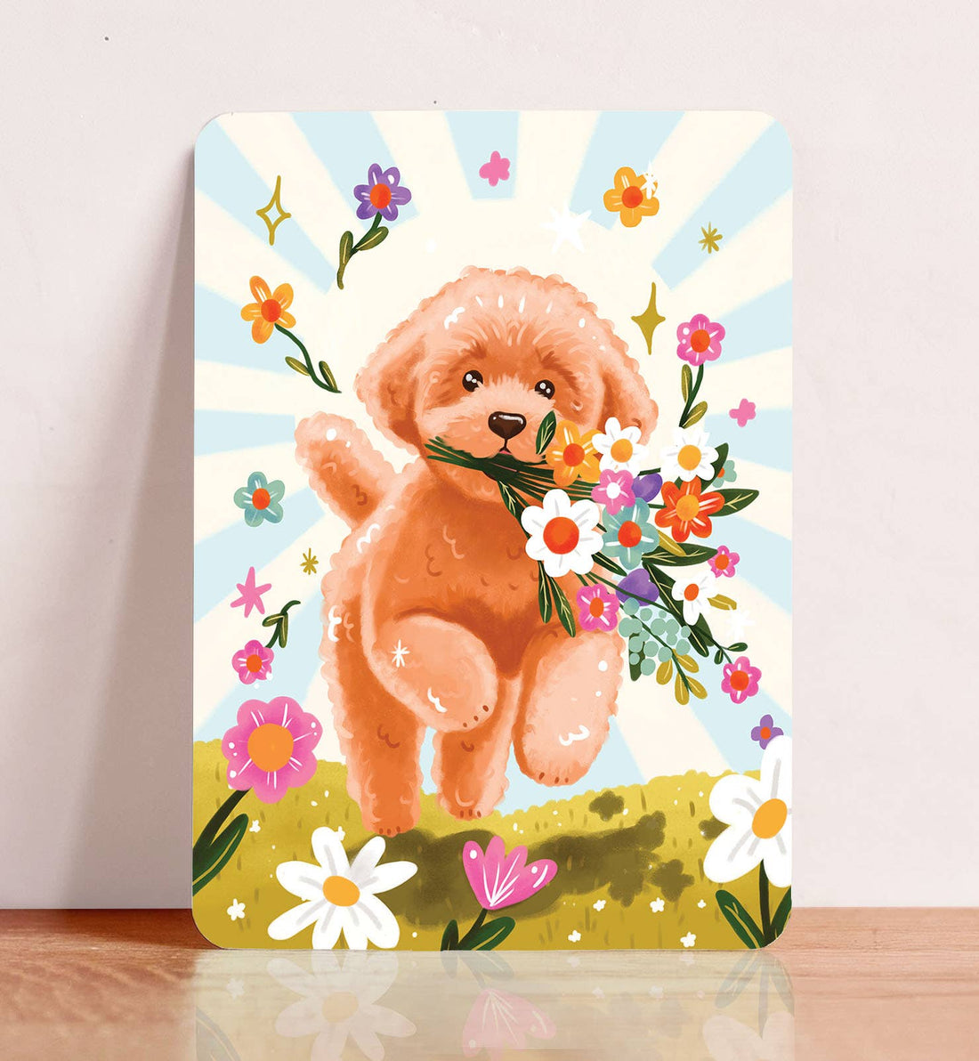 Kaart verjaardag hond bloemen zomaar bedankt ansichtkaart