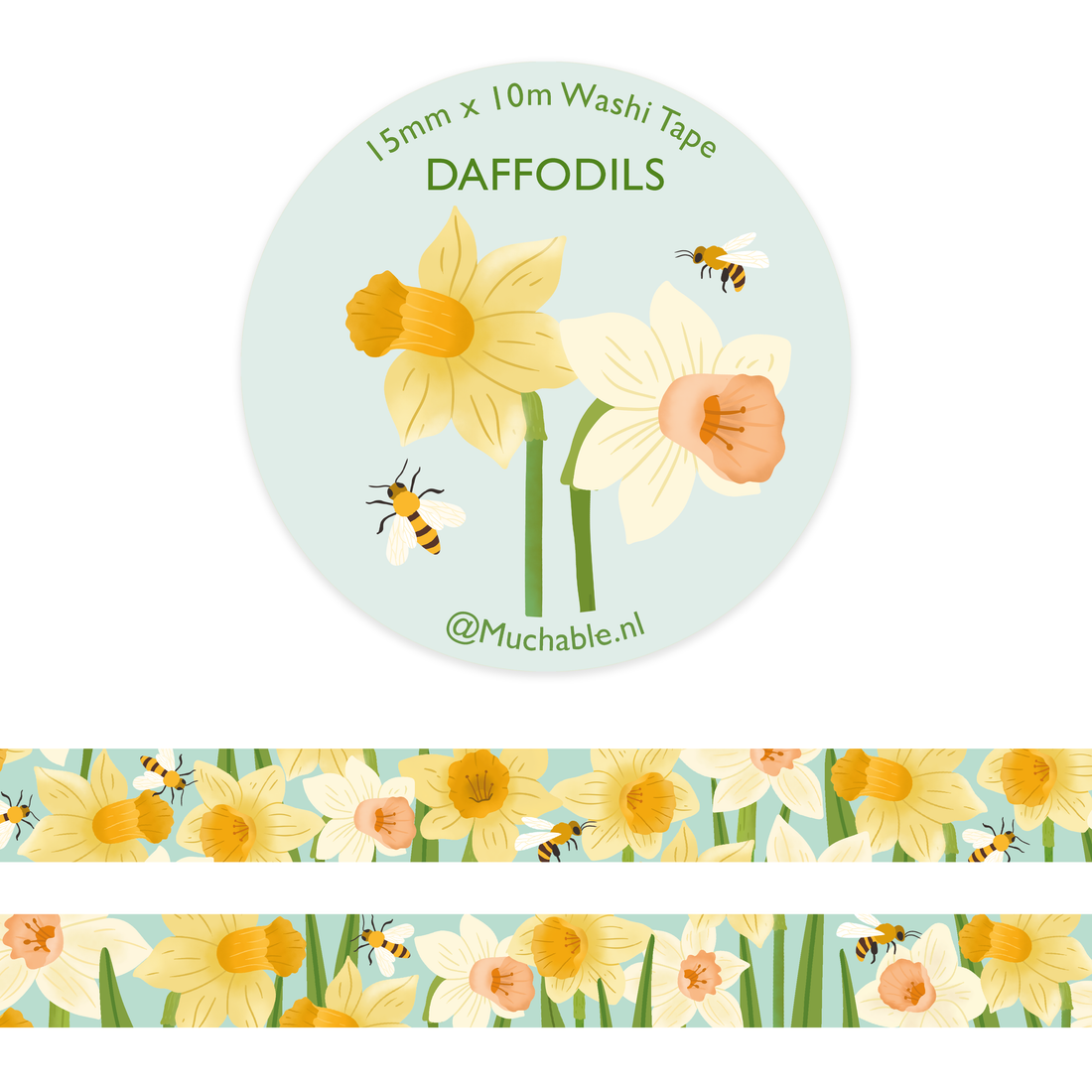 Washitape - illustratie patroon/print narcissen bloemen