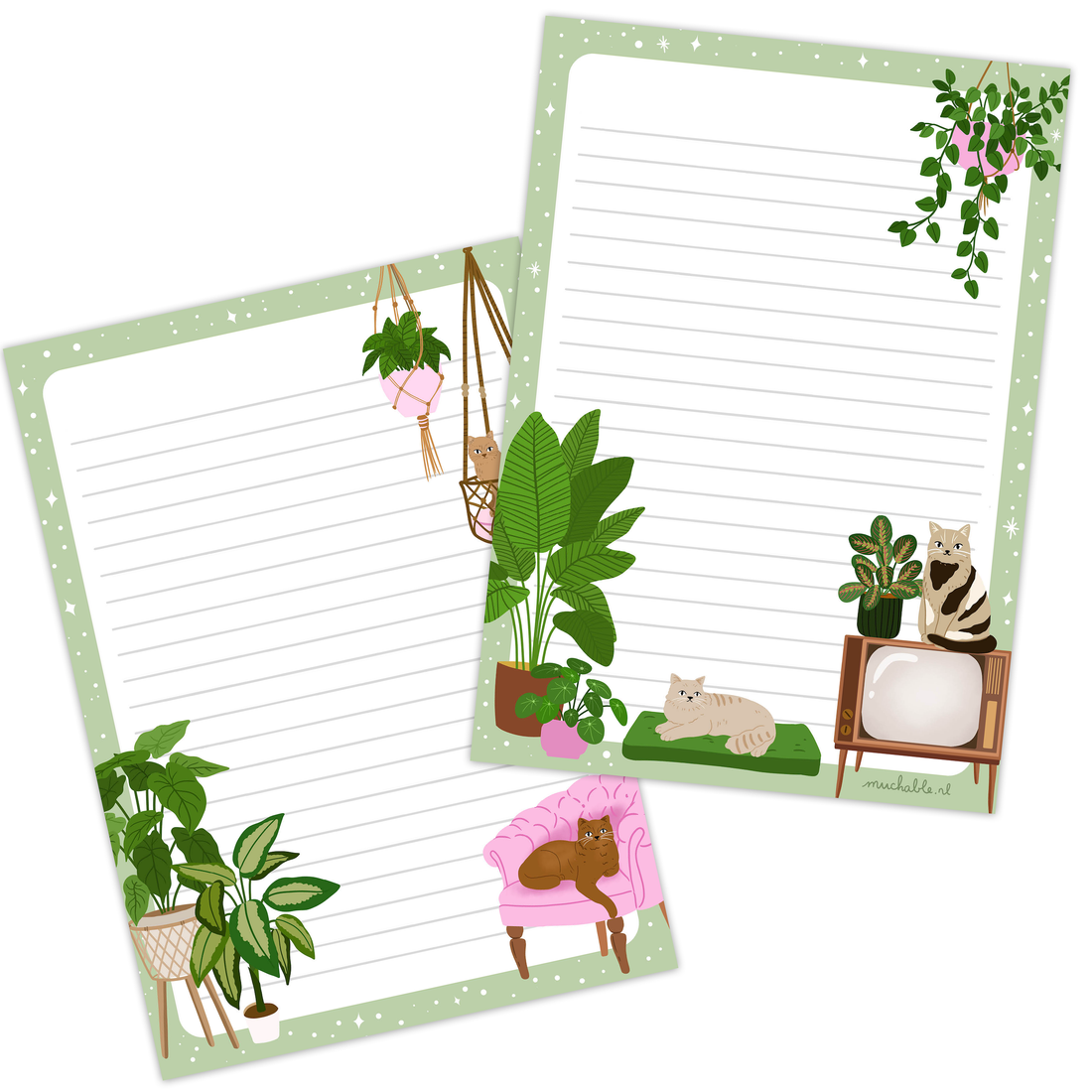 Briefpapier - katten, planten illustratie 