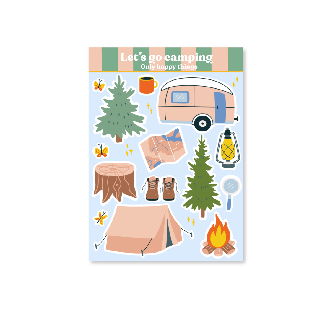 Stickersheet Laten we gaan kamperen A6 | Stickervel Only Happy Things