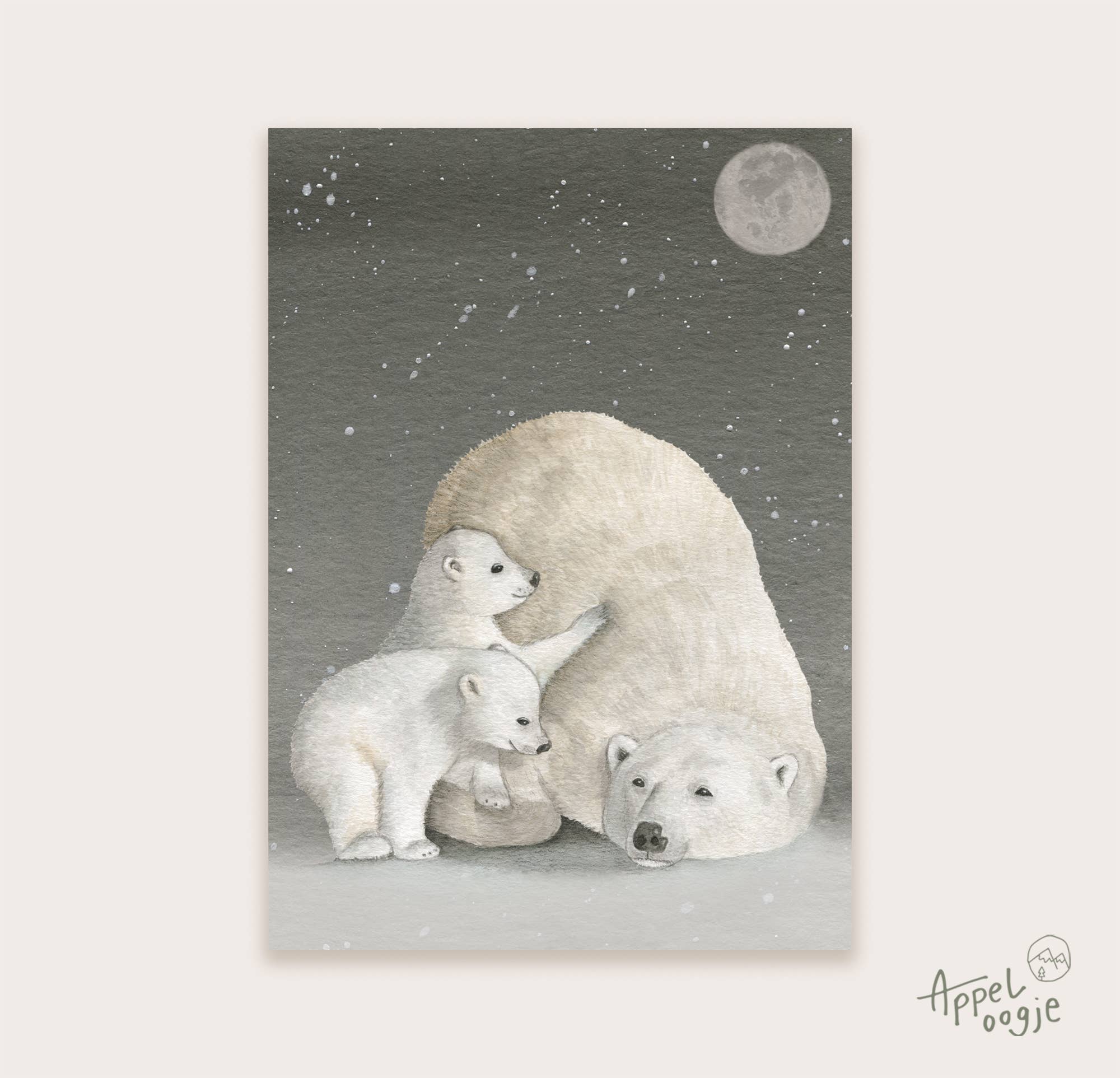 Ansichtkaart ijsberen donker | Kaart Appeloogje