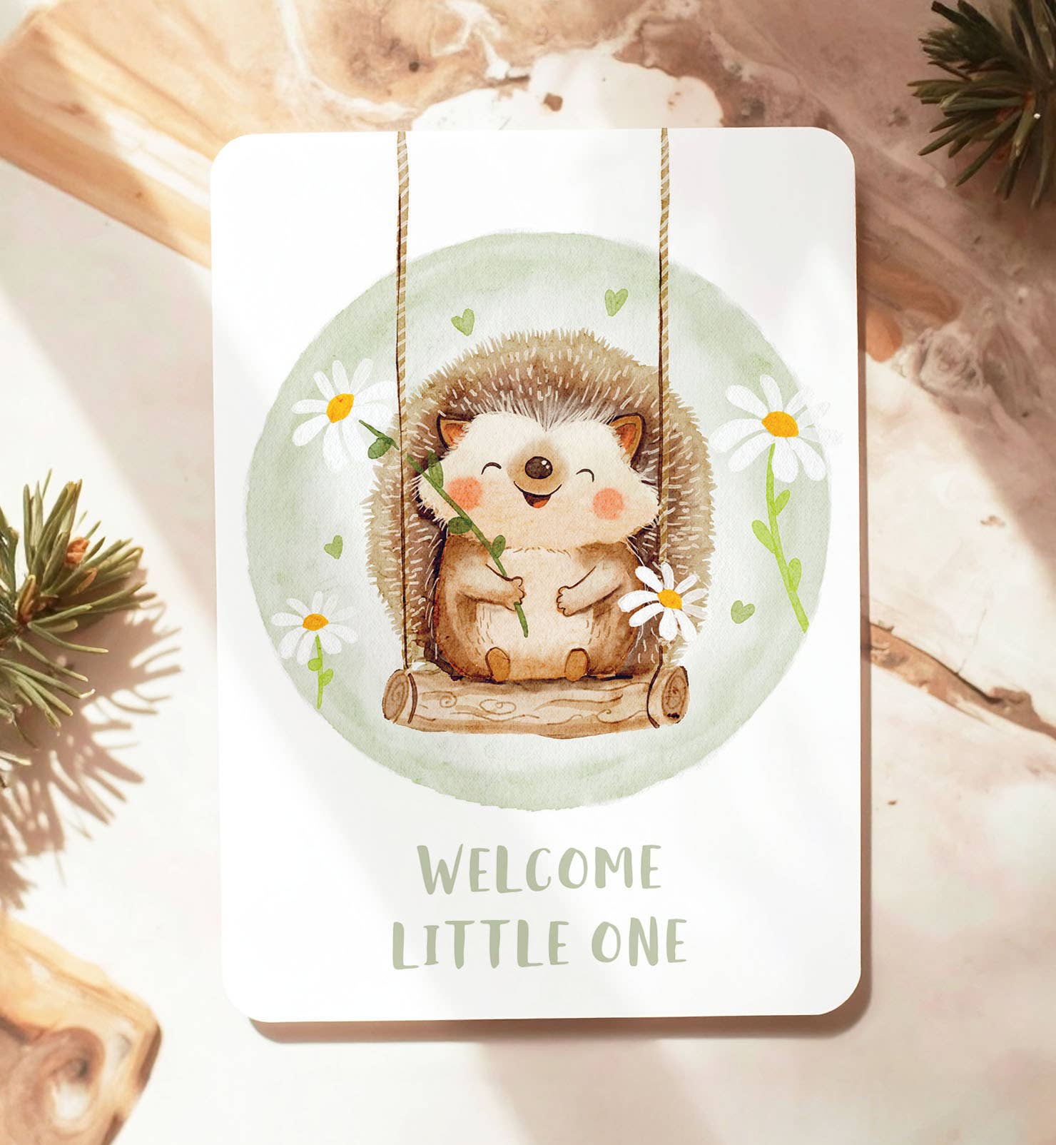 Kaart felicitatie geboorte baby egel bloemen | Kaart Aniet Illustration