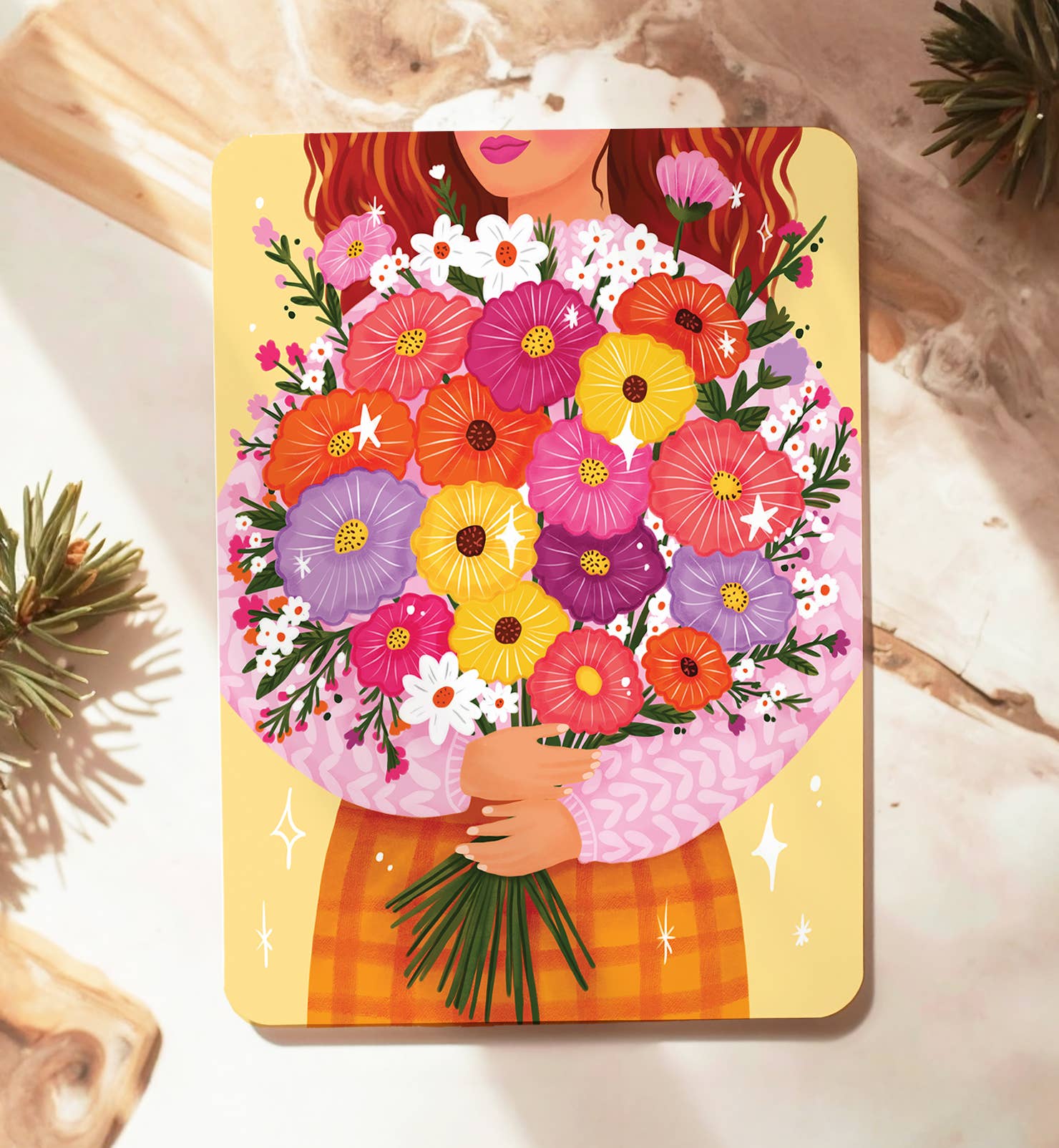 Kaart felicitatievrouw bloemen zomaar zomer ansichtkaart