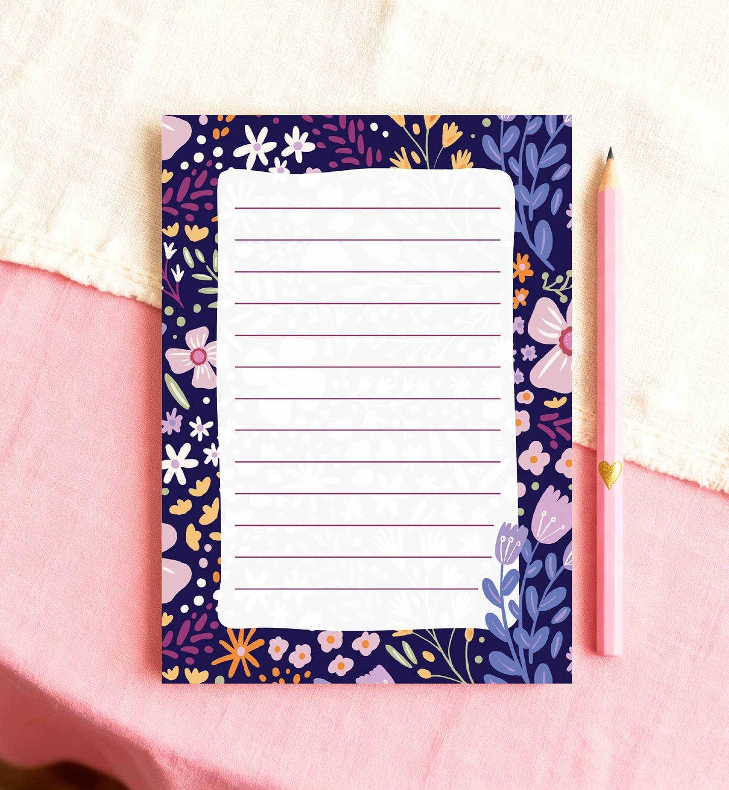 Notitieblok A6 bloemen paars lila patroon lente zomer