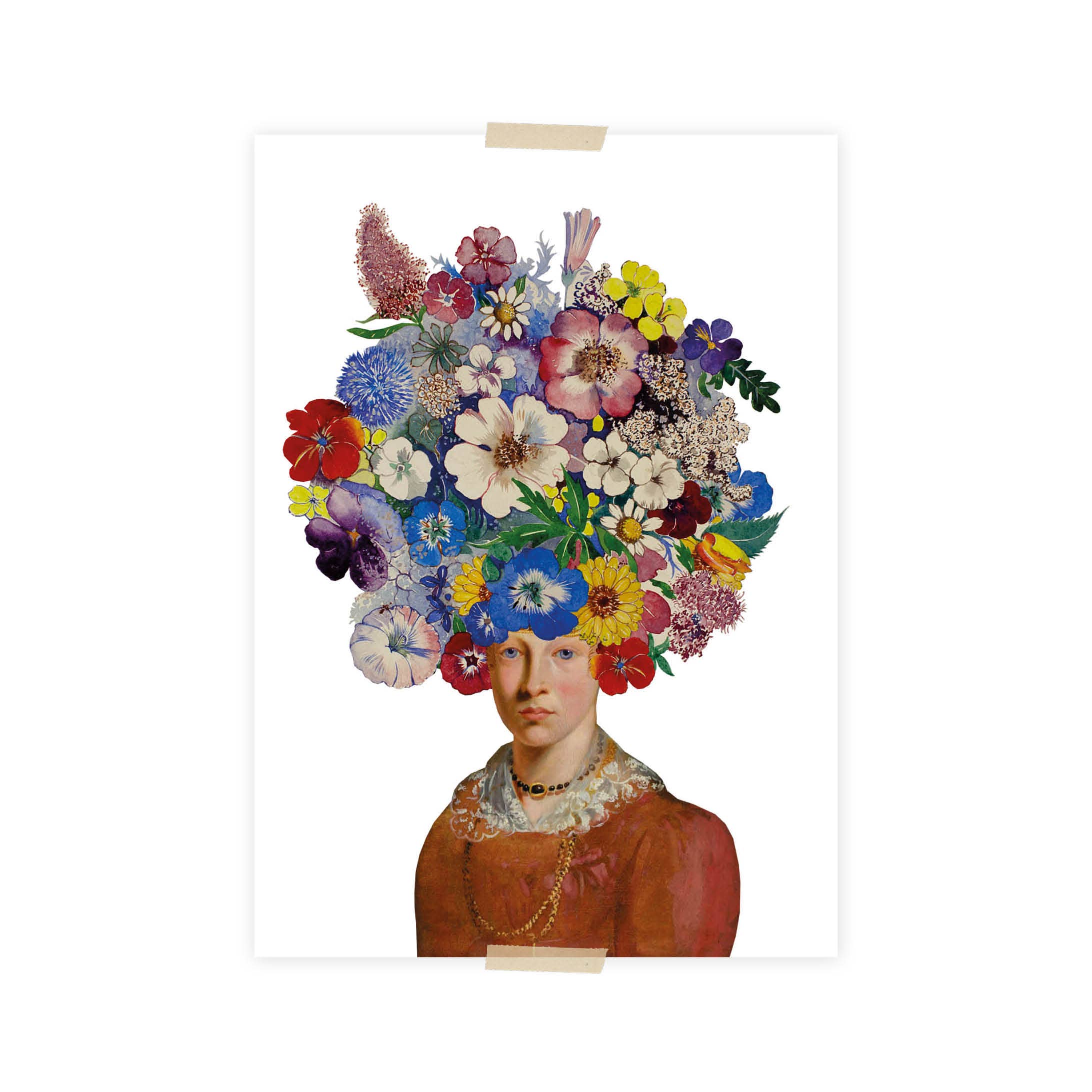 Postcard collage Zaans Museum  - gekleurd bloemenhoofd