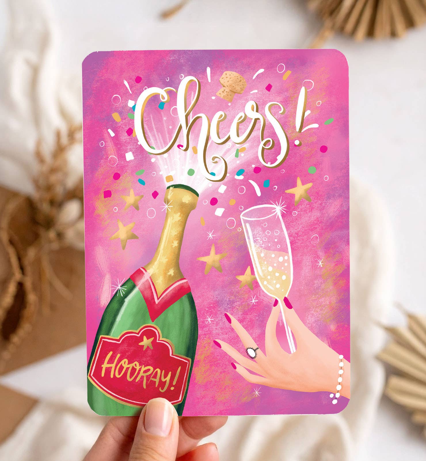 Kaart felicitatie champagne verjaardag vrouw ansichtkaart