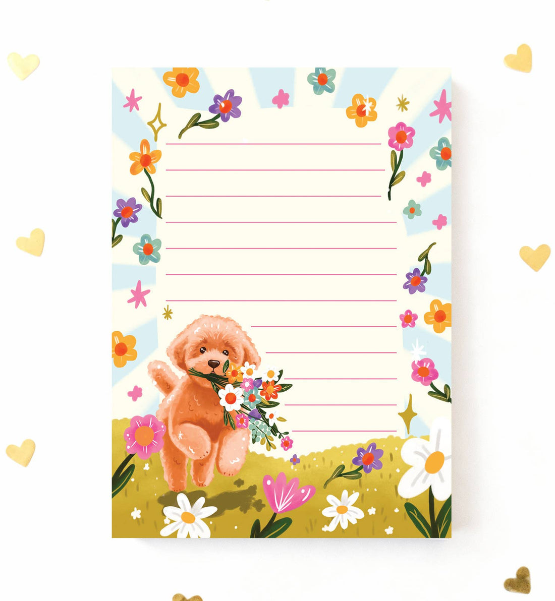 Notitieblok A6 hond labradoodle bloemen vrolijk dieren