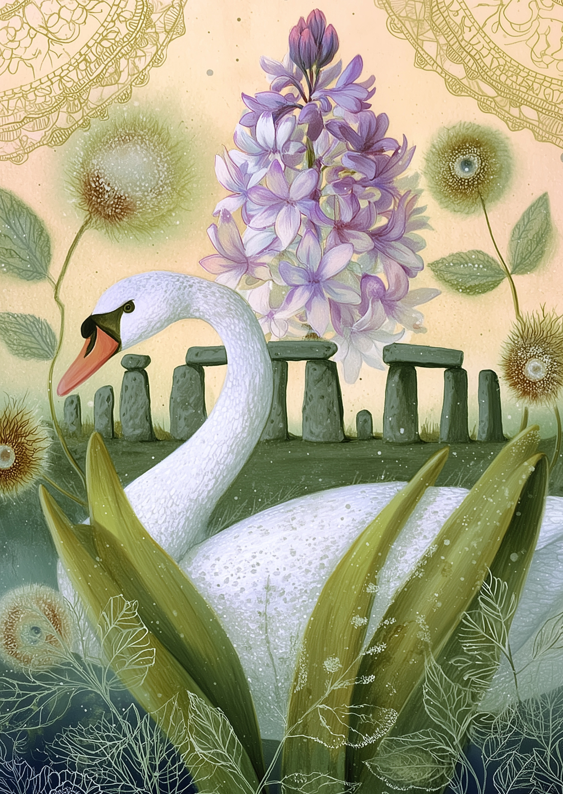Spring at Stonehenge: Hyacinth & Swan | Kaart Fripperies
