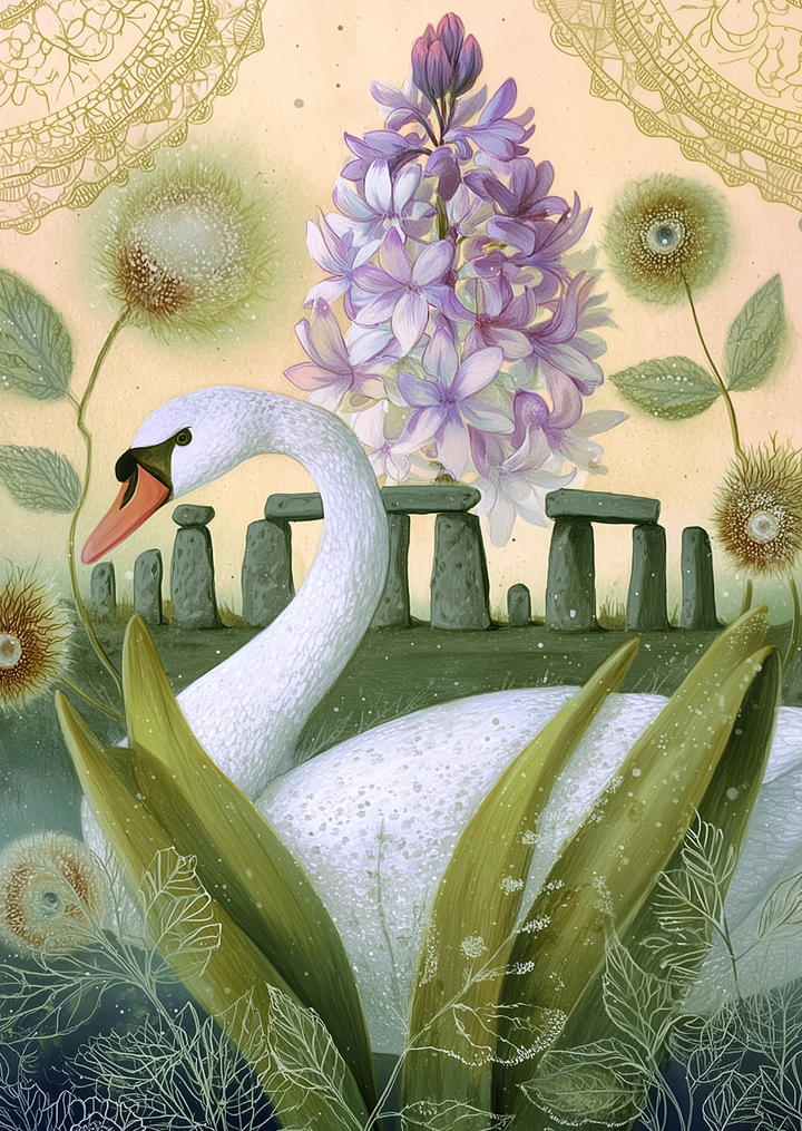 Spring at Stonehenge: Hyacinth & Swan | Kaart Fripperies