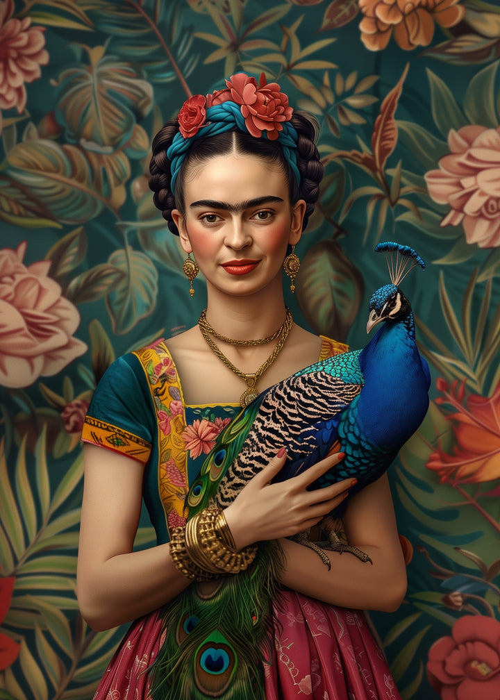 Frida Kahlo: Frida Kahlo mit Pfau | Kartenfirlefanz