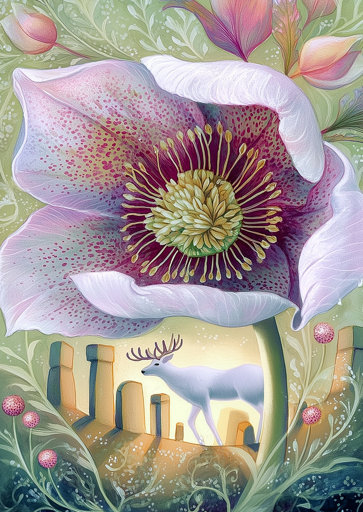 Spring at Stonehenge: Helleborus & Stag | Kaart Fripperies