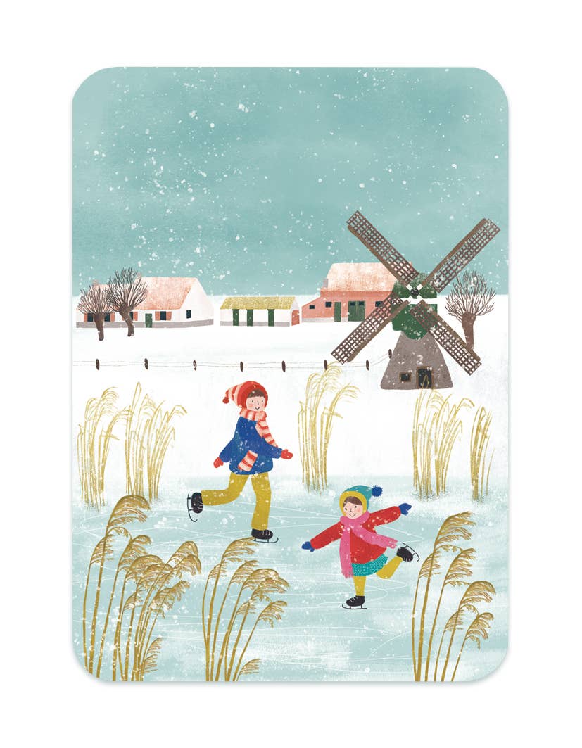 Kaart Winter 'Schaatsende Kinderen' | Kaart The Lemonbird