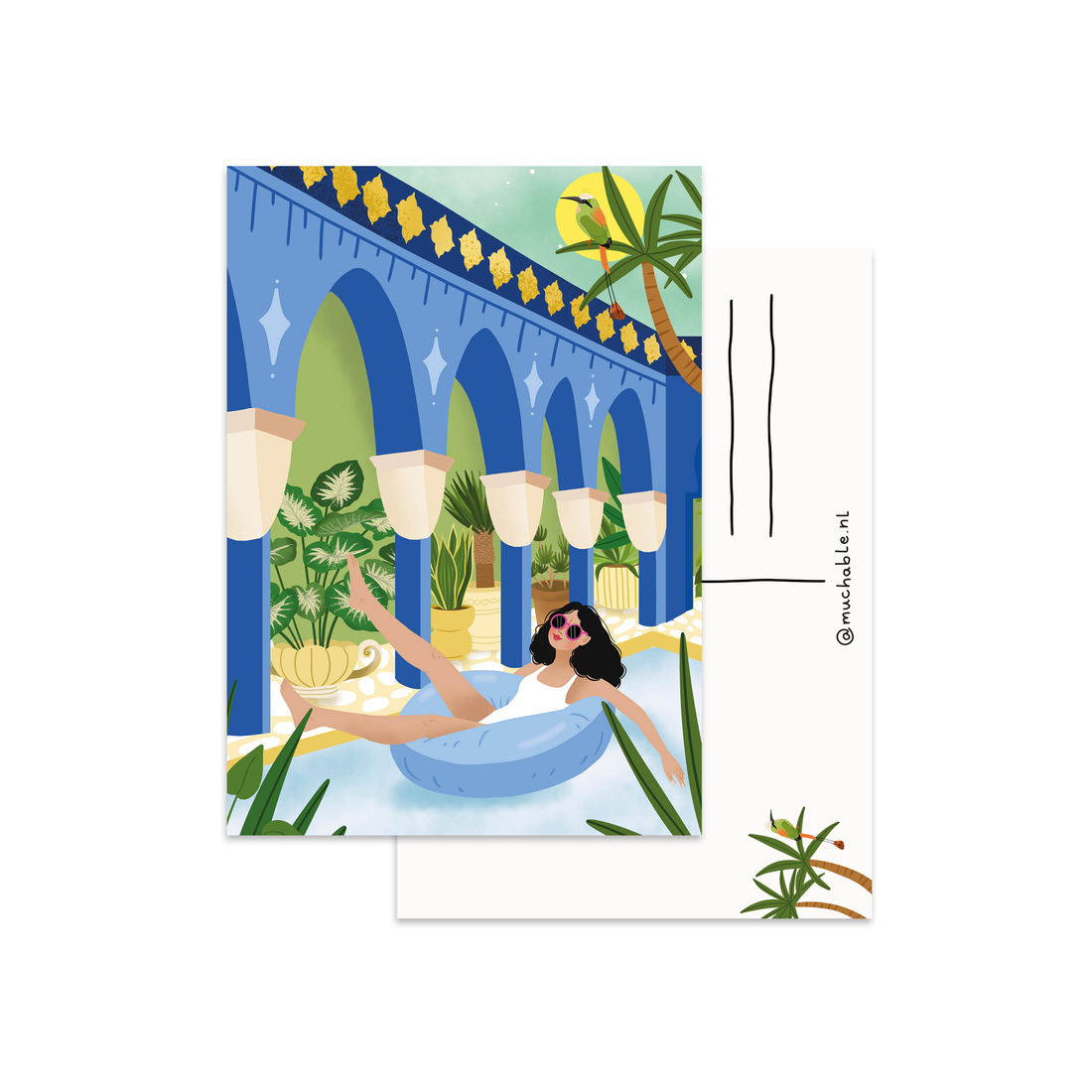 Ansichtkaart - illustratie vrouw in zwemband