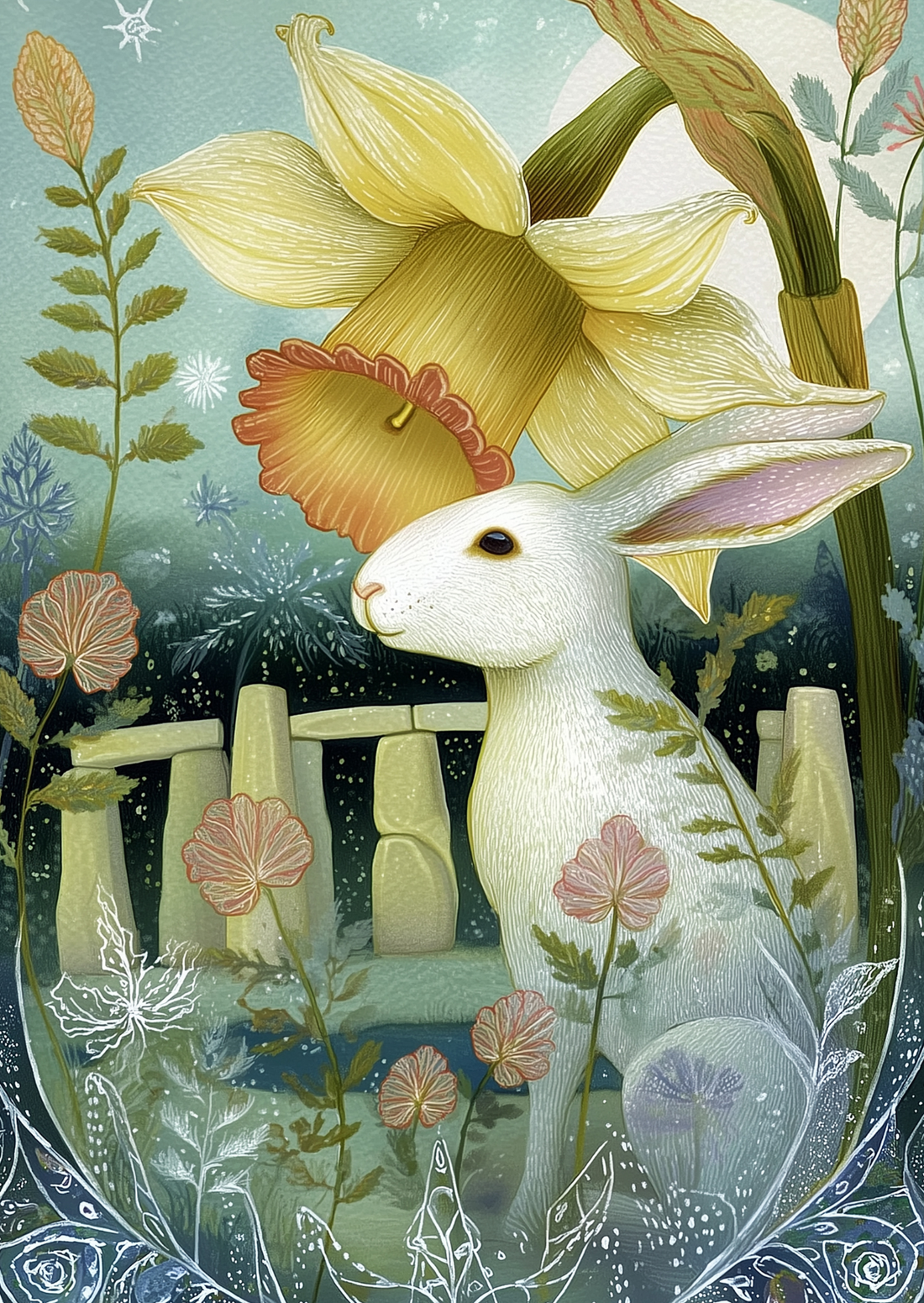 Spring at Stonehenge: Daffofile & Hare | Kaart Fripperies