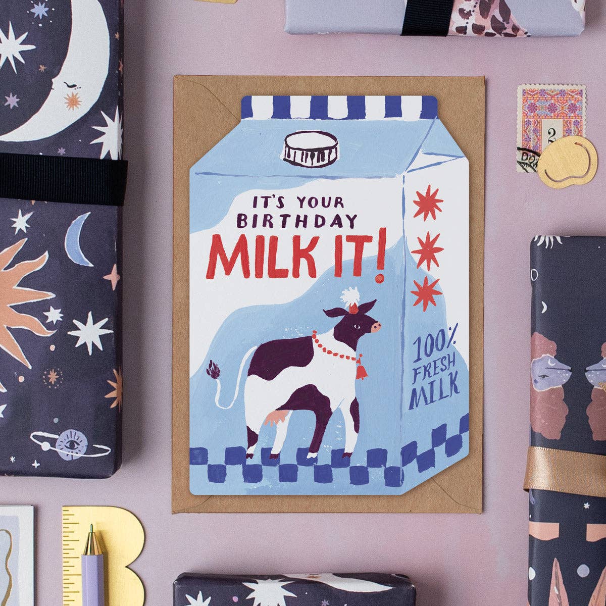 Milk It-verjaardagskaart | Grappige woordspeling-verjaardagskaarten