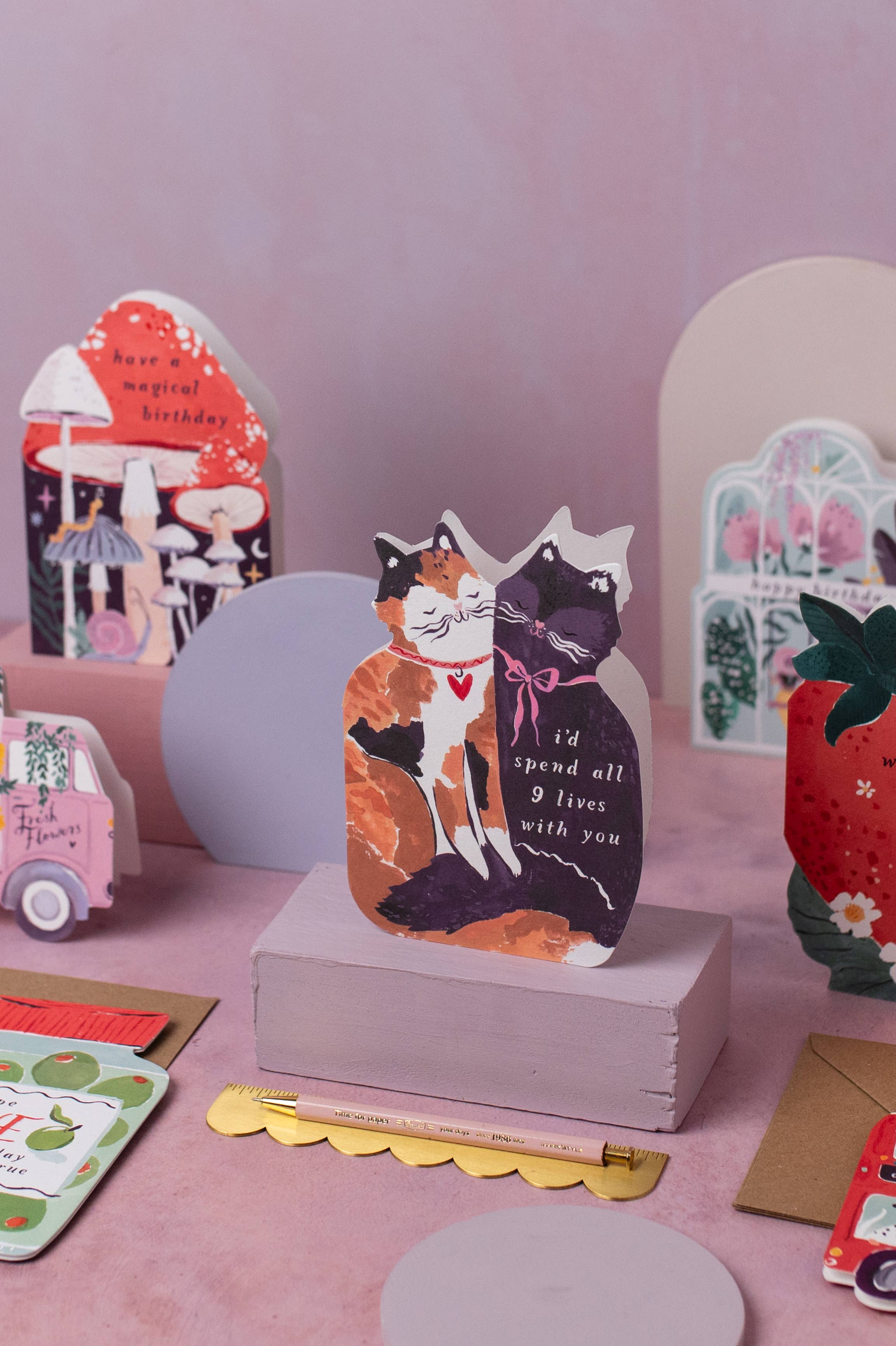 Kaarten met negen levens katten | Liefdeskaarten | Katten jubileumkaarten