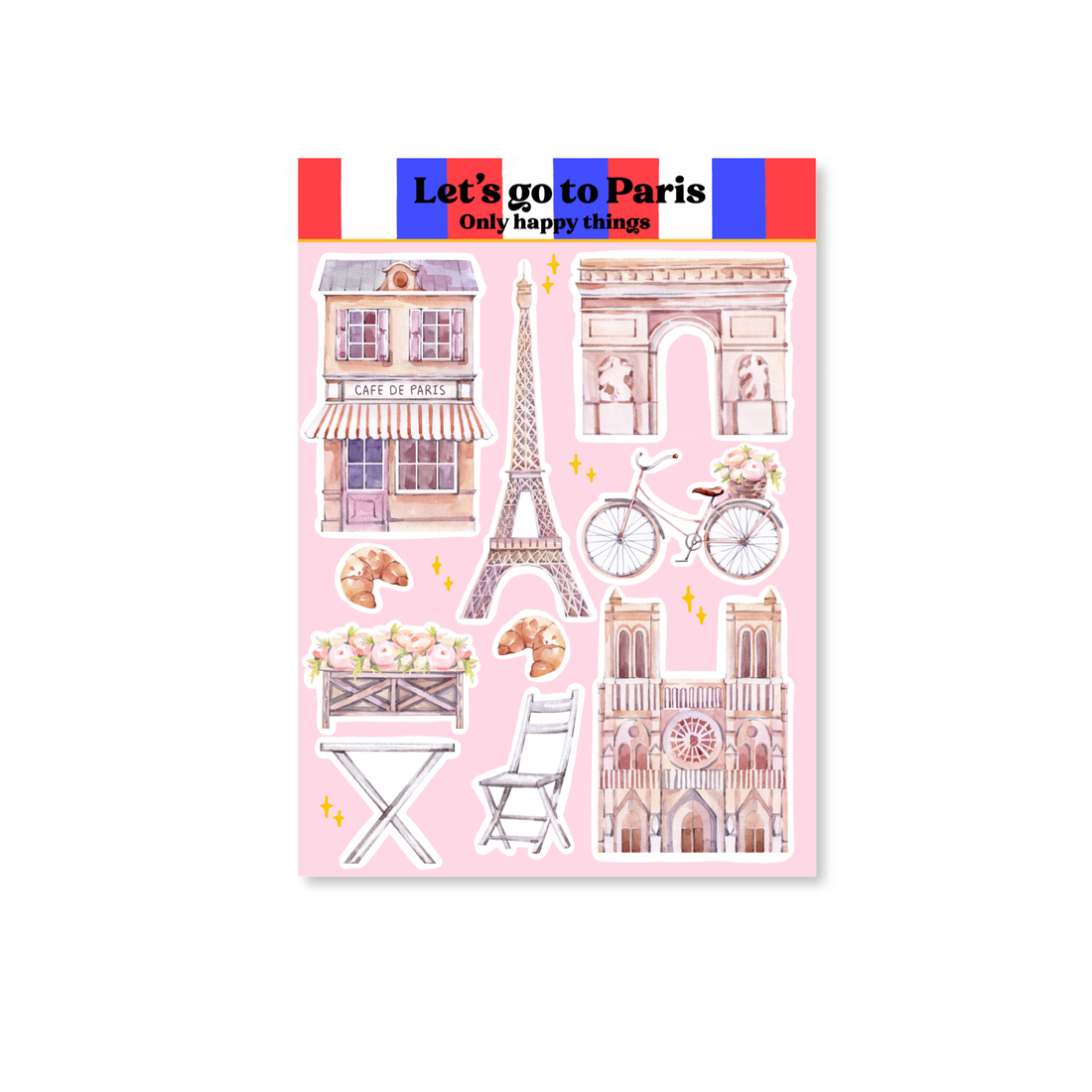Stickersheet Laten we naar Parijs gaan A6 | Stickervel Only Happy Things