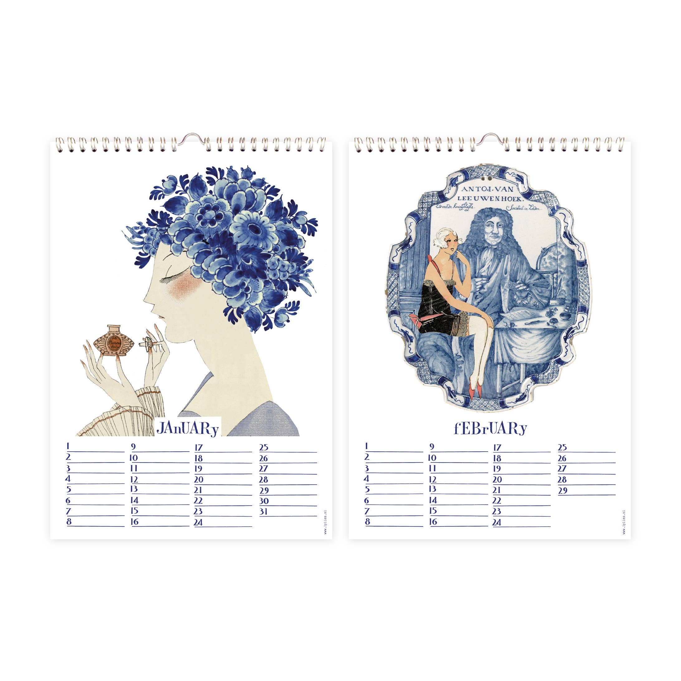 Verjaardagskalender 'Dutch Blue' collages Rijksmuseum A4