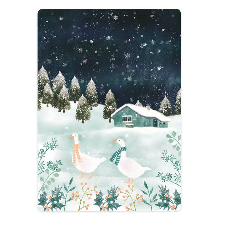 Two geese and a cottage in the snow | Kaart The Lemonbird