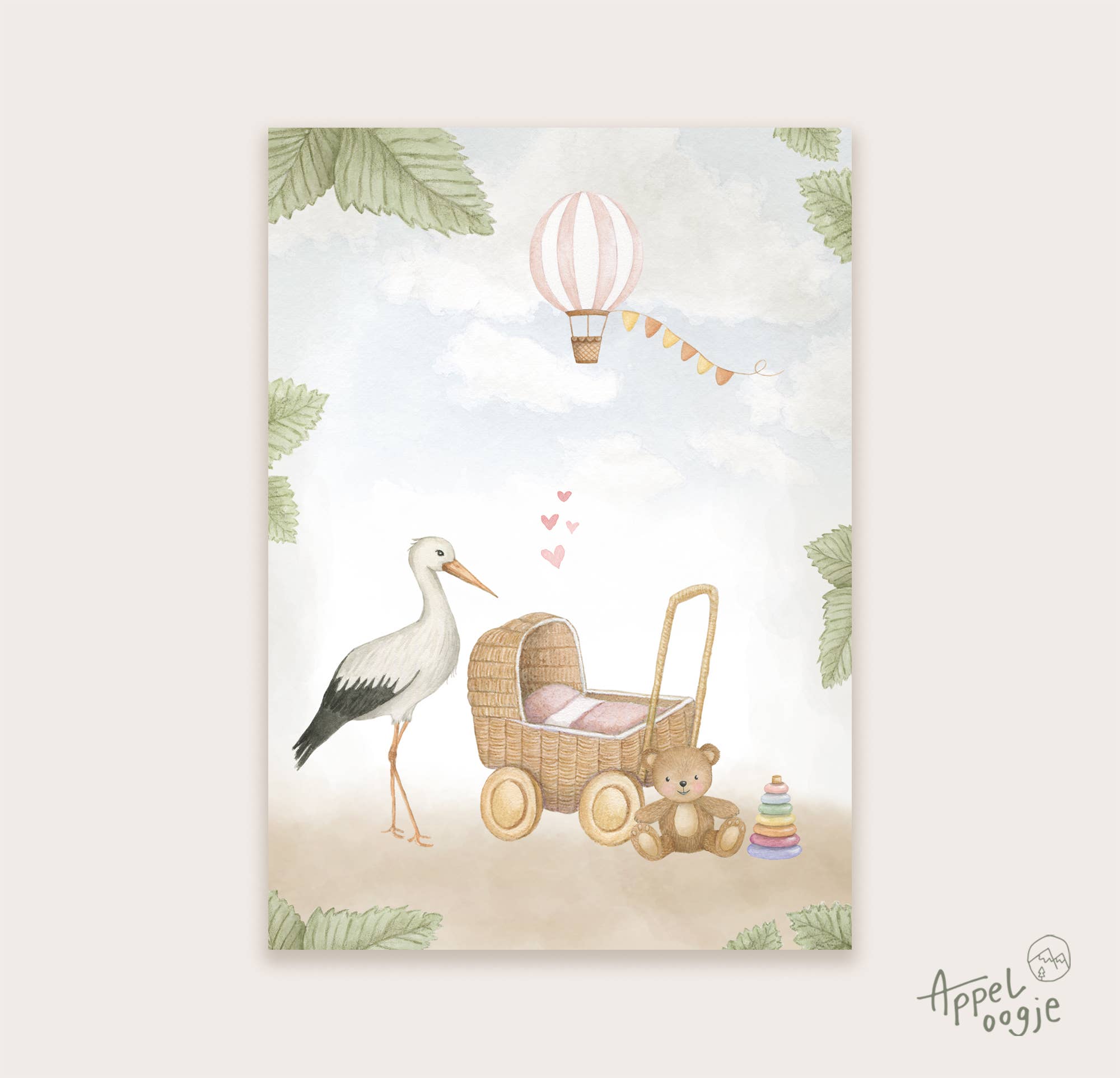 Ansichtkaart baby roze | Kaart Appeloogje