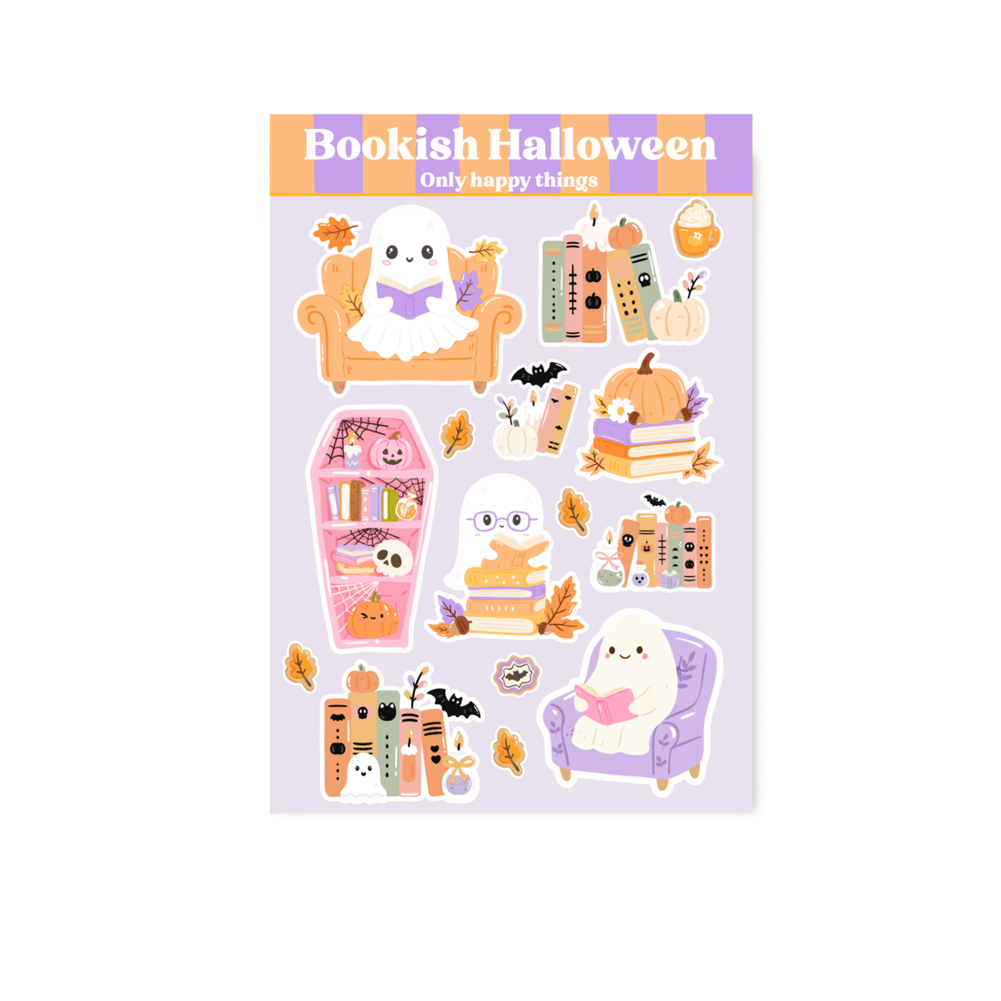 Stickervel Halloween voor boekenliefhebbers A6 | Stickervel Only Happy Things
