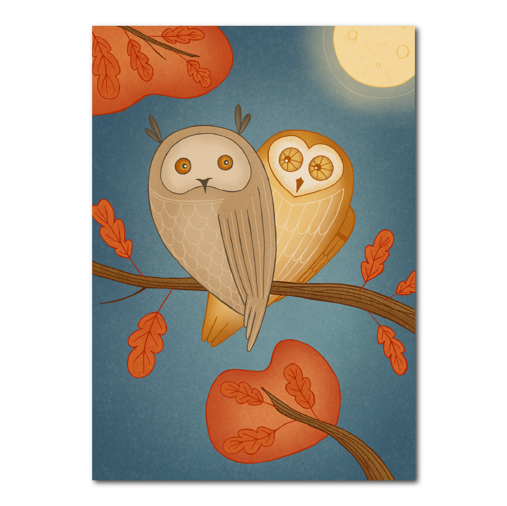 Ansichtkaart Uiltjes in herfstboom | Kaart Studio Kvinna