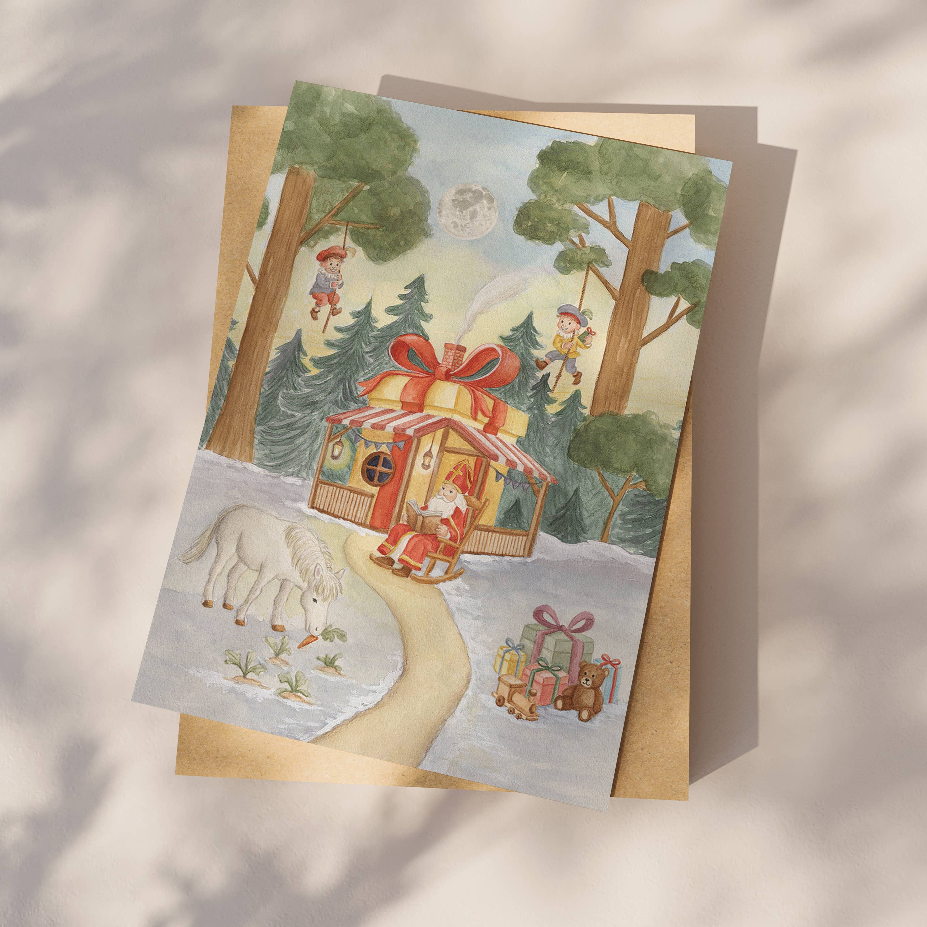 Ansichtkaart Sinterklaas in het bos | Kaart Appeloogje