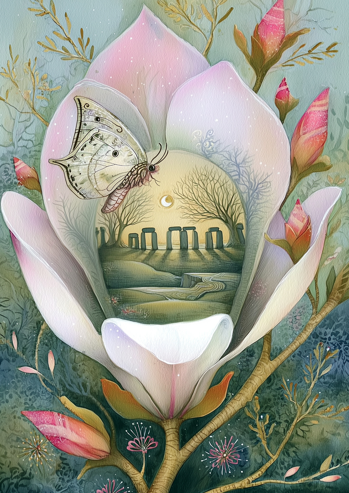 Spring at Stonehenge: Magnolia & Butterfly | Kaart Fripperies
